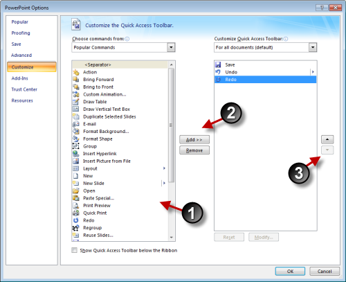 How to PowerPoint - add custom features to the quick access toolbar